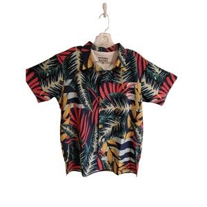 Peacock Sleeves Floral Beach Camp Hawaiian Button Up Shirt Mens Medium